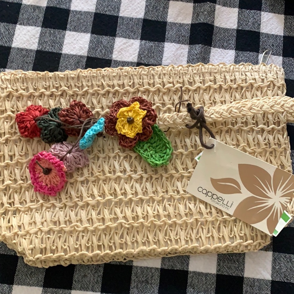 straw wristlet cappelli  purse NWT beach